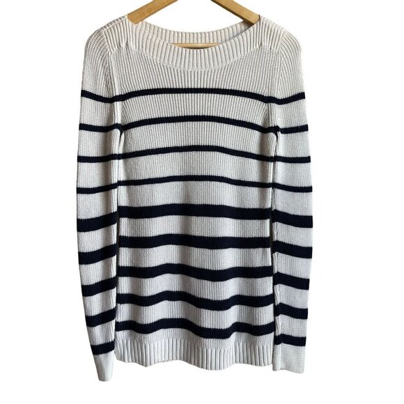 Talbots Size XS White Blue Stripe Pullover Boatneck Sweater Cotton Blend - Picture 1 of 5